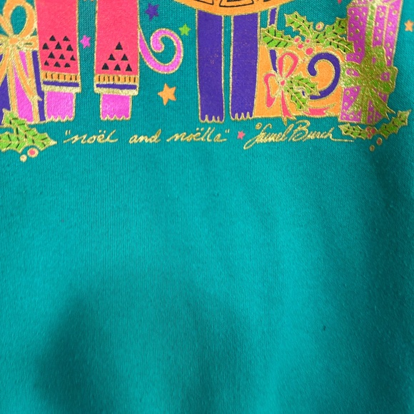 Vtg Laurel Burch Noel And Noella Graphic Cat Teal Green Sweatshirt Sz Large - Picture 3 of 11